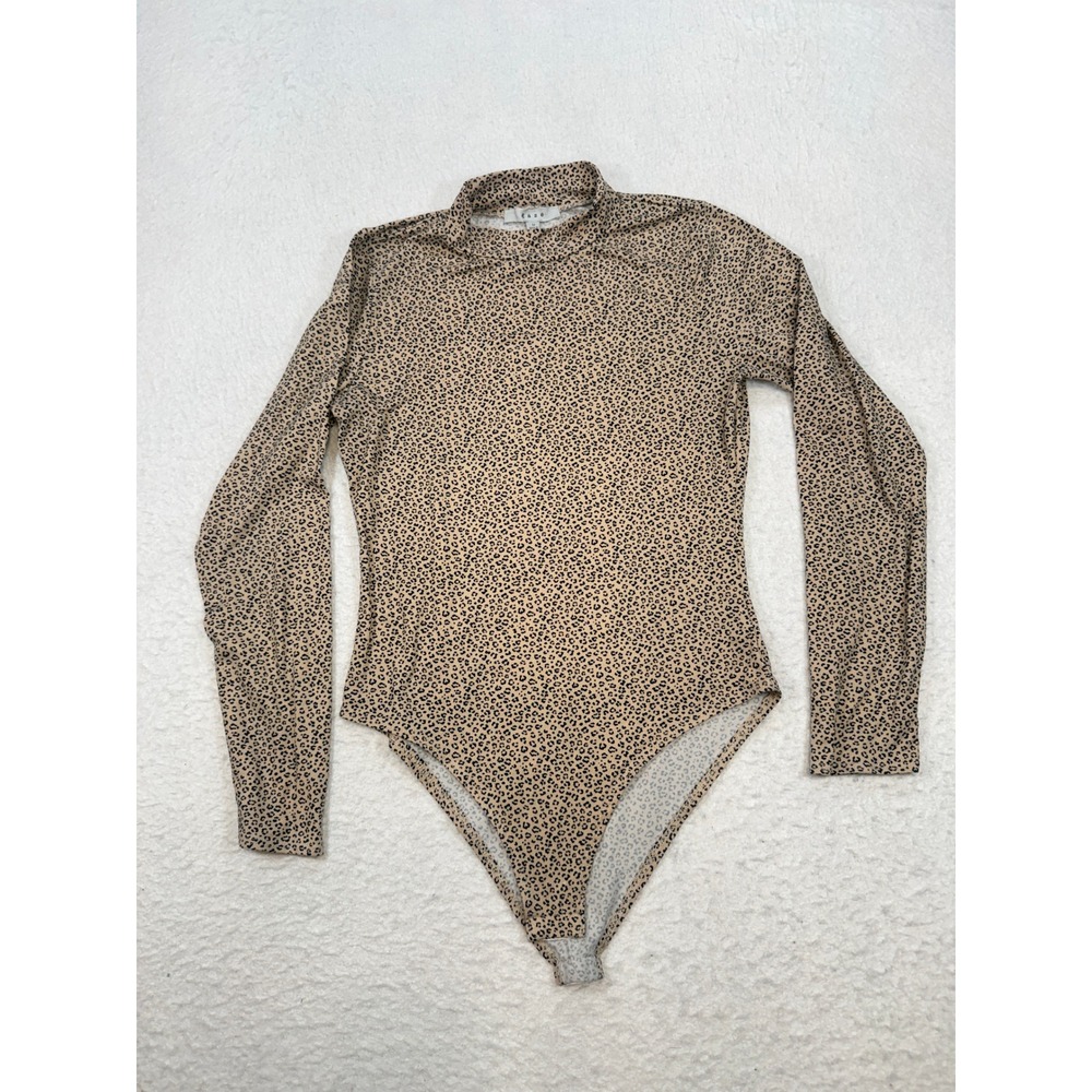 Gaze Womens Cheetah Print Mock Neck Long Sleeve Bodysuit Tan Black Medium
